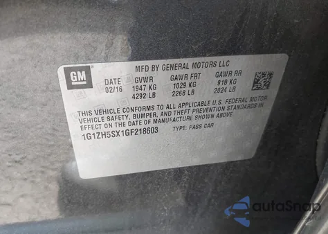 2016 Chevrolet Malibu Premier z USA, uszkodzony, nr VIN 1G1ZH5SX1GF218603